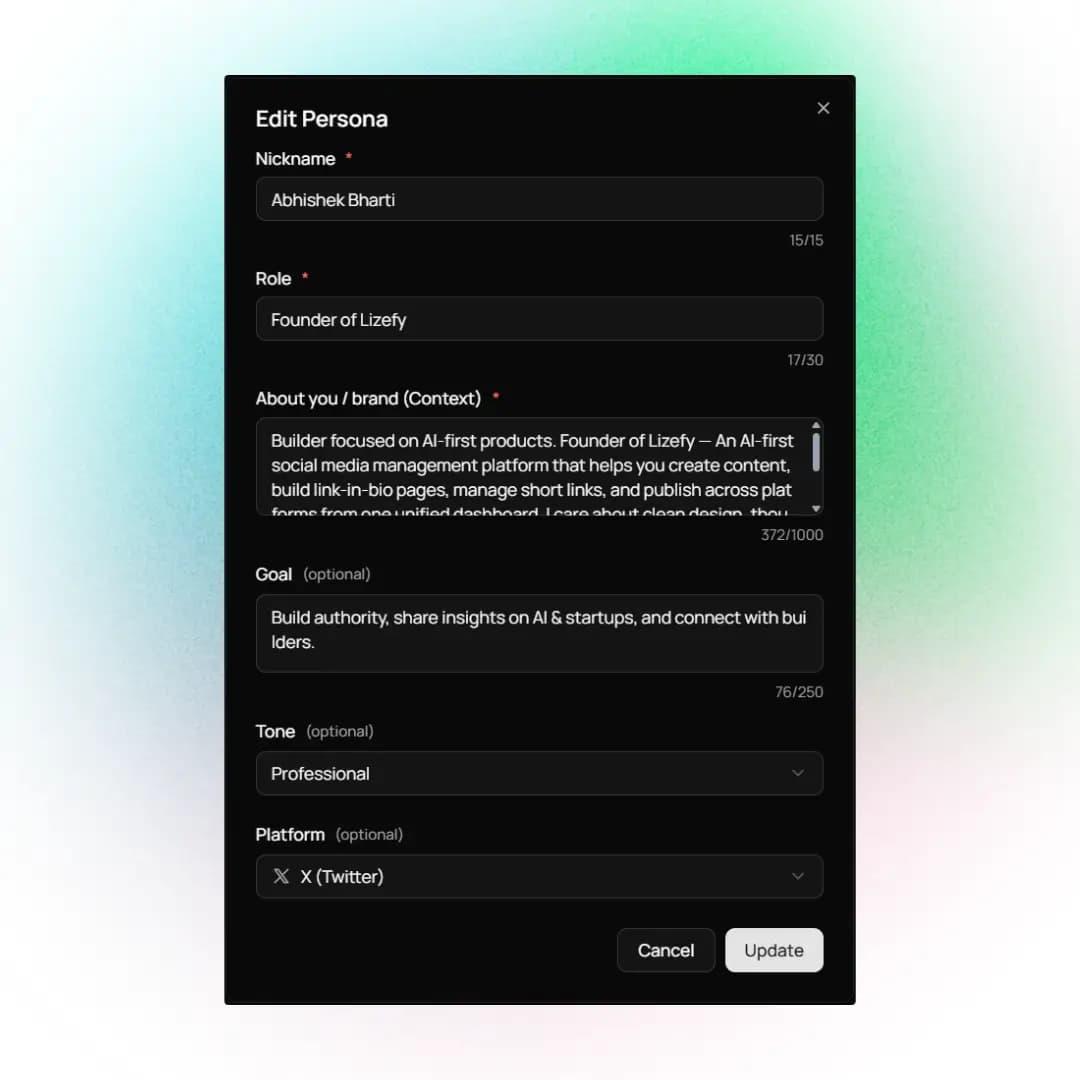Define your custom persona
